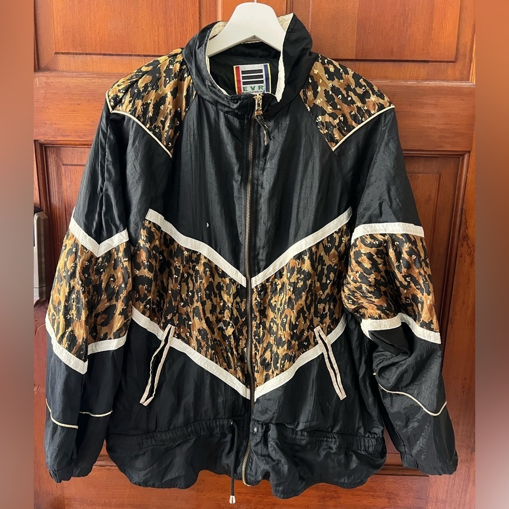 Vintage 90s EVR Nylon Windbreaker Jacket – Leopard Camo Oversized XL Streetwear